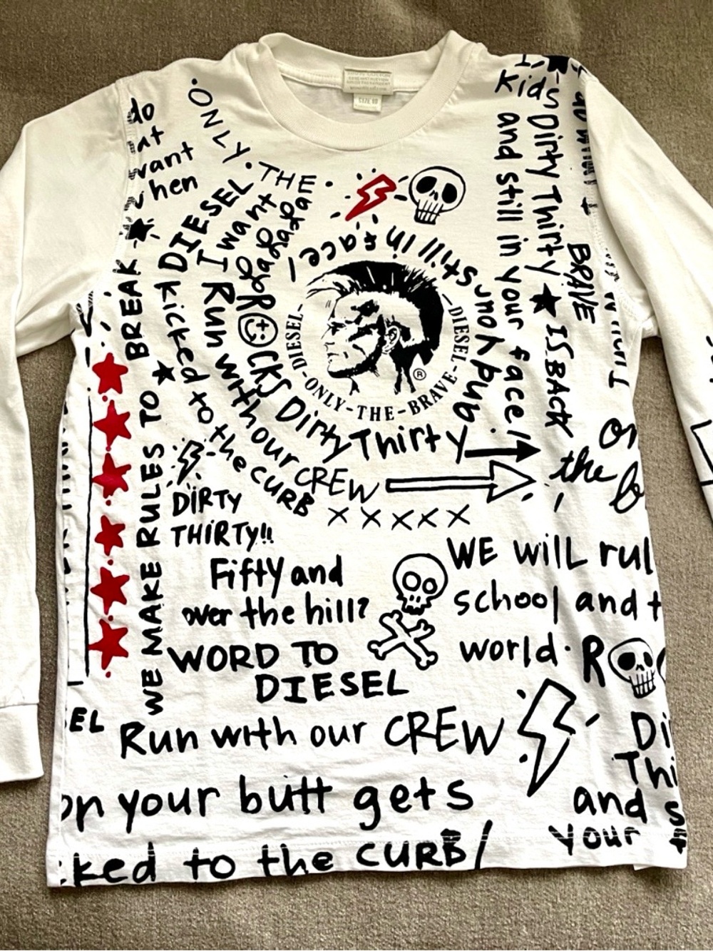 Vintage Diesel Graffiti “Only the Brave” White Long-Sleeve Tee